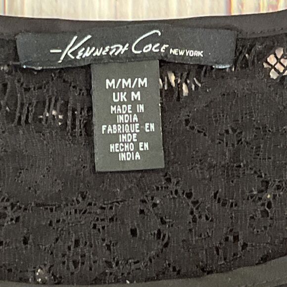 Kenneth Cole Black Ribbon Lace women's sleeveless Evening Tank Blouse Size Large - Picture 3 of 9